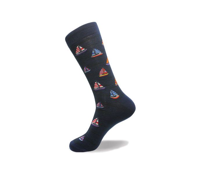 Vagden Men's "Colorful Sailboat" Pattern Cotton Dress Sock