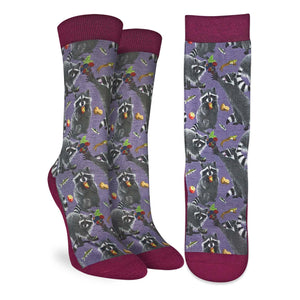 "Hungry Racoons" Crew Socks by Good Luck Sock - Medium