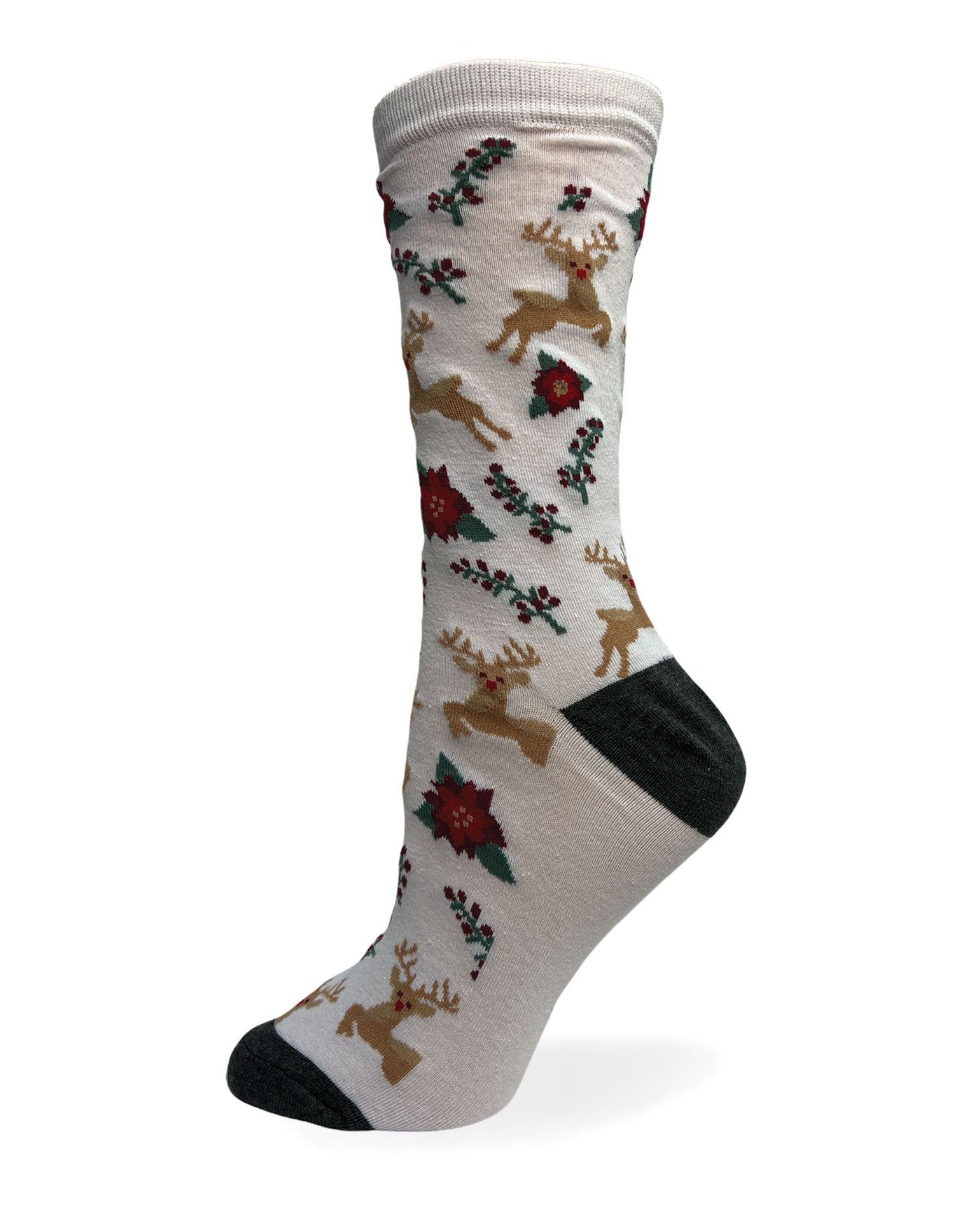 " Reindeer W/ Flower" Cotton Dress sock by Point Zero-Medium