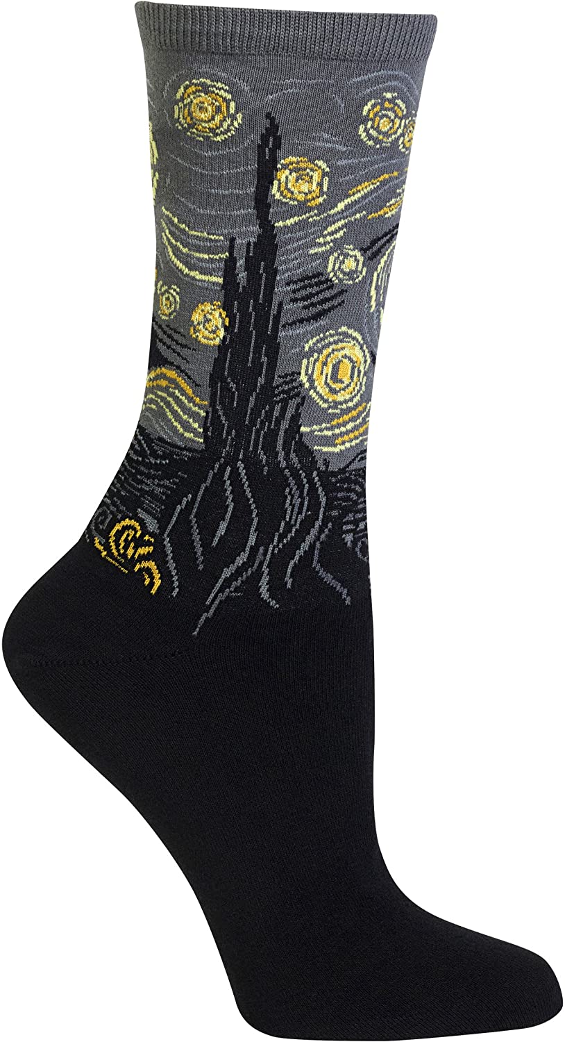 "Starry Night" Cotton Dress Crew Socks by Hot Sox-Medium