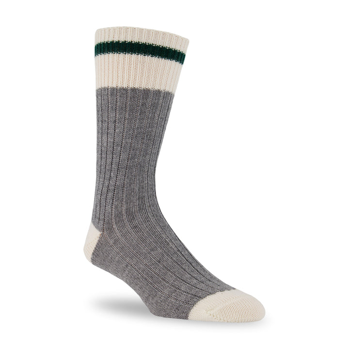 Casual wool sock with a green stripe