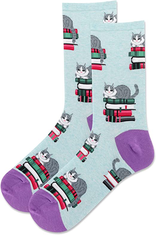 "Kitty Bookend" Cotton Dress Socks by Hot Sox