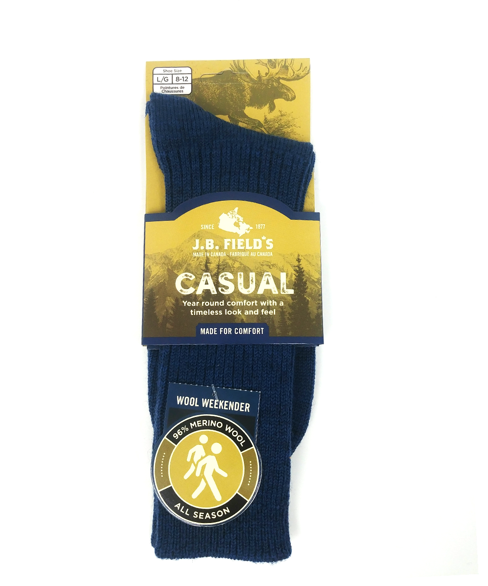 J.B. Field's Casual "Wool Weekender" 96% Merino Wool Sock