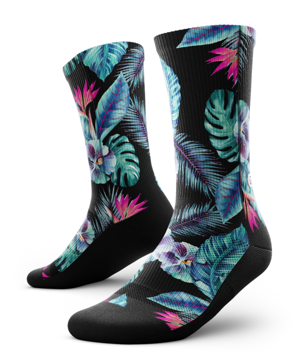 running socks with tropical pattern