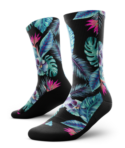 running socks with tropical pattern