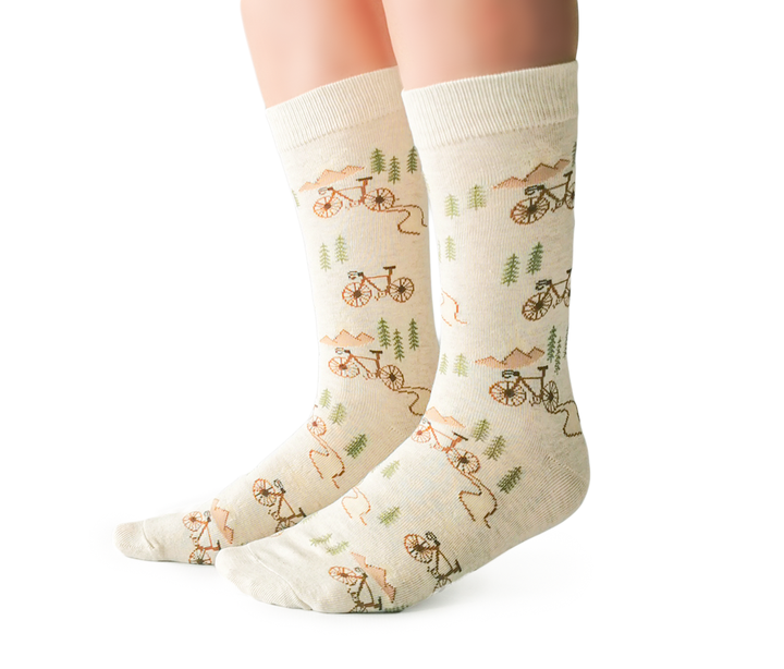"Cycle Path" Cotton Crew Socks by Uptown Sox - Medium