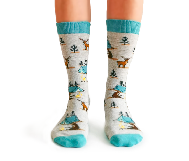 animal socks with camping designs