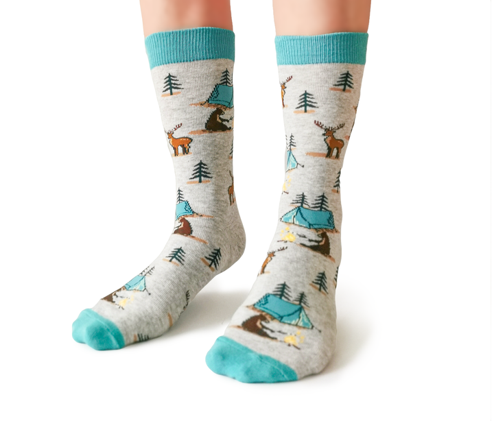 animal socks with camping designs