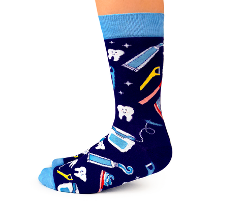 "Dental" Cotton Crew Socks by Uptown Sox - Medium