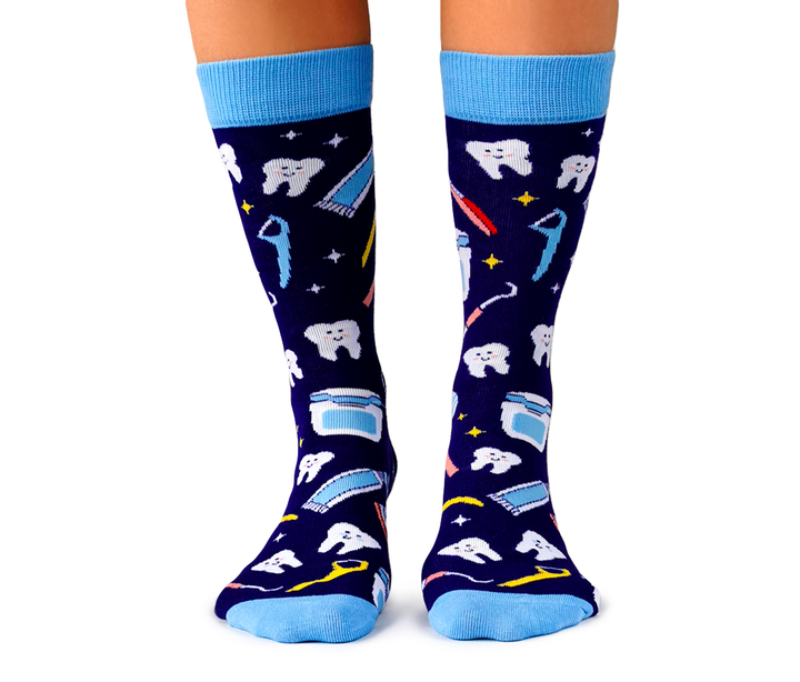 "Dental" Cotton Crew Socks by Uptown Sox - Medium