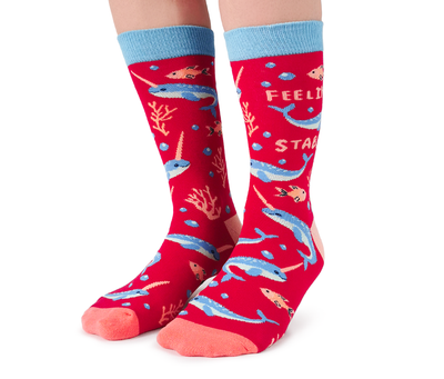 "Naughty Narwhal" Cotton Crew Socks by Uptown Sox - Medium