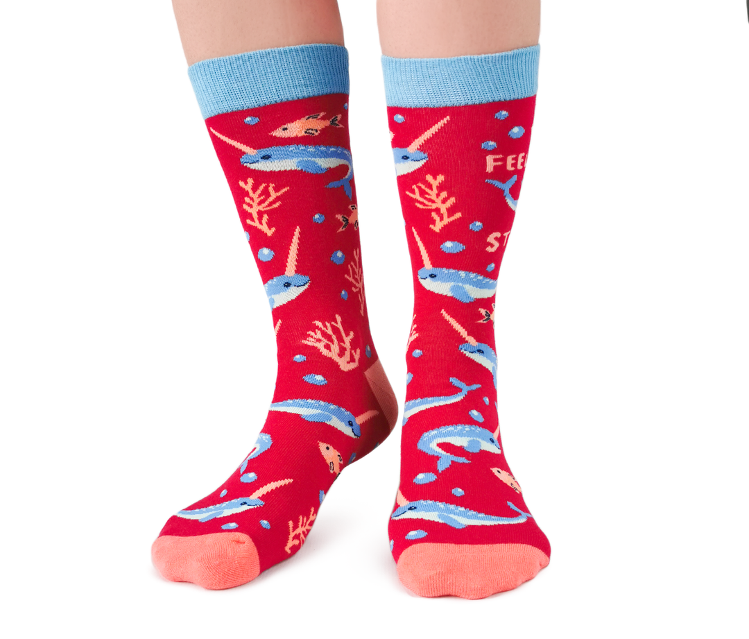 "Naughty Narwhal" Cotton Crew Socks by Uptown Sox - Medium
