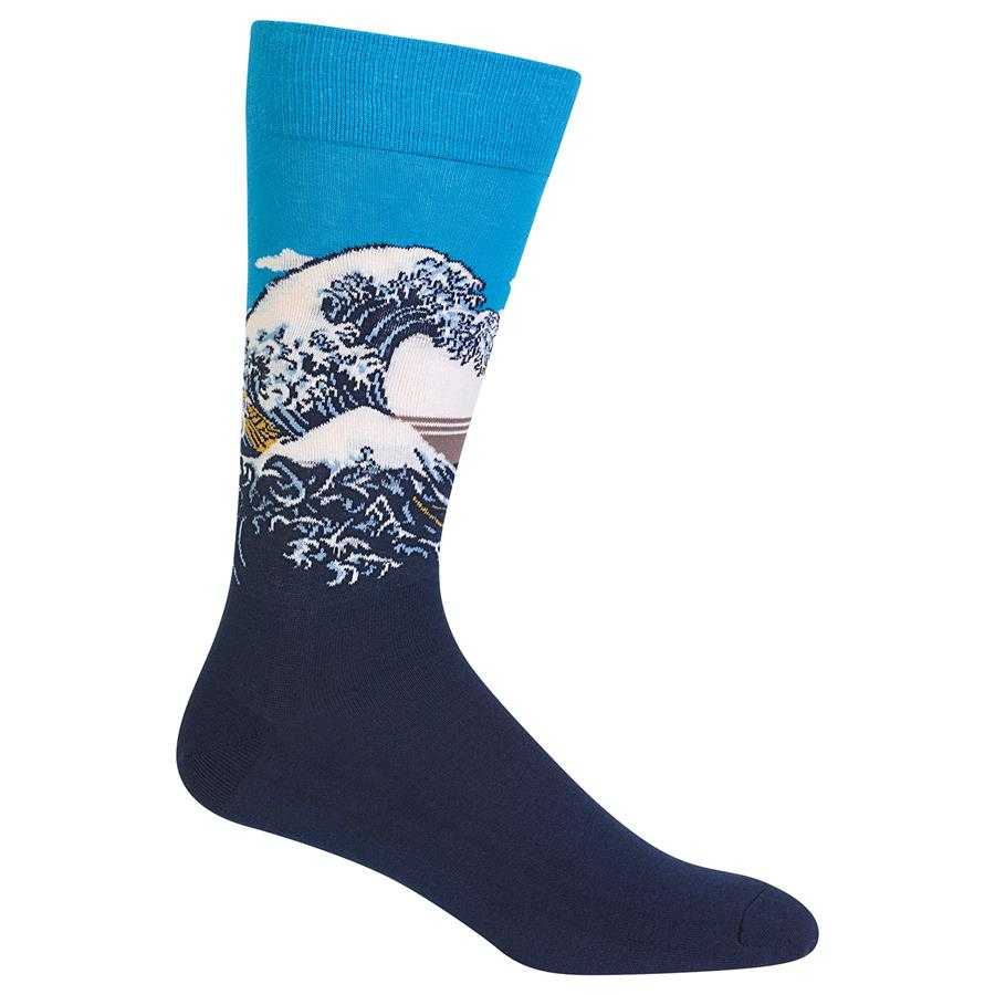"Hokusai's Great Wave" Cotton Dress Crew Socks by Hot Sox