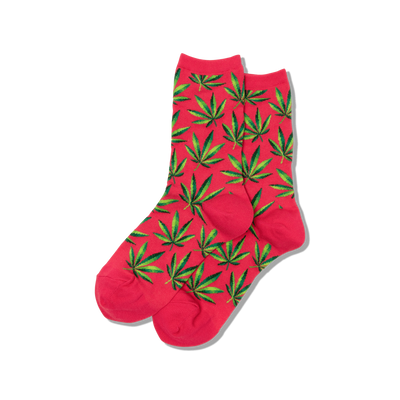 "Weed" Cotton Dress Crew Socks by Hot Sox - Medium