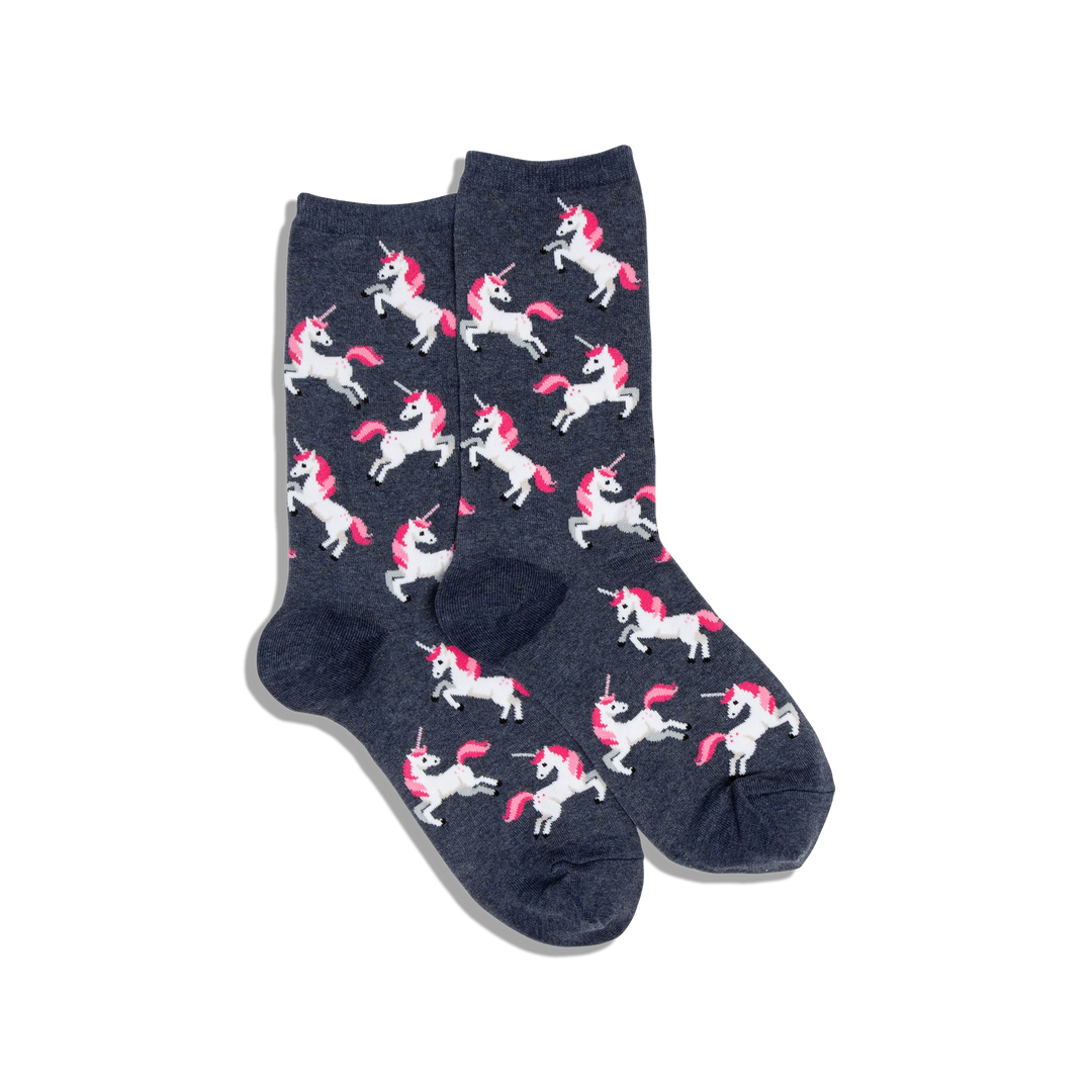 "Unicorn" Cotton Dress Crew Socks by Hot Sox - Medium