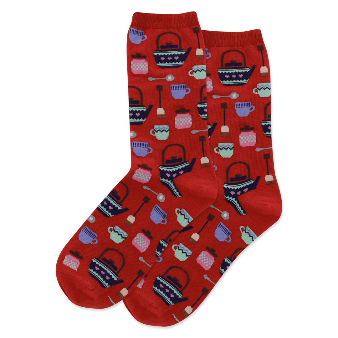 "Tea Pots" Cotton Dress Crew Socks by Hot Sox