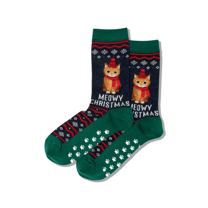 "Meowy Christmas" Crew Socks by Hot Sox - Medium