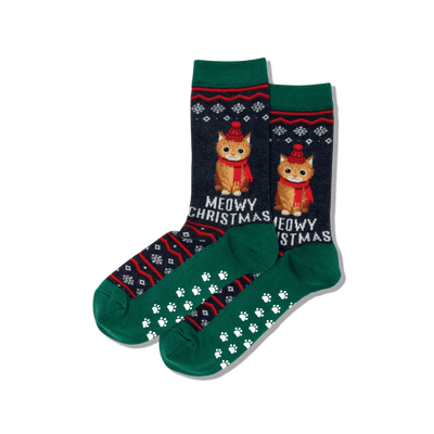 "Meowy Christmas" Crew Socks by Hot Sox - Medium
