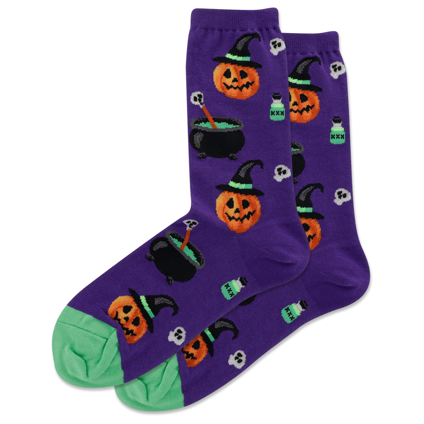 "Witch Pumpkin" Cotton Crew Socks by Hot Sox - Medium