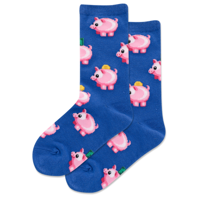 Kid's "Piggy Bank" Crew Socks by Hot Sox