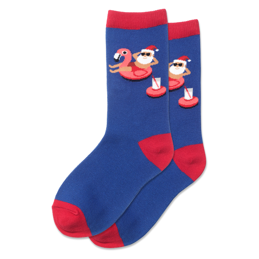 Kid's "Pool Float Santa" Crew Socks by Hot Sox