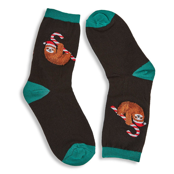 Kid's "Candy Cane Sloth" Crew Socks by Hot Sox - SALE