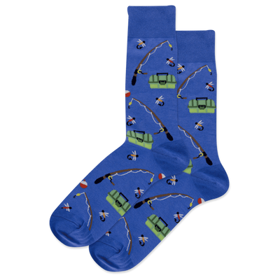 "Fishing" Cotton Crew Socks by Hot Sox - Large