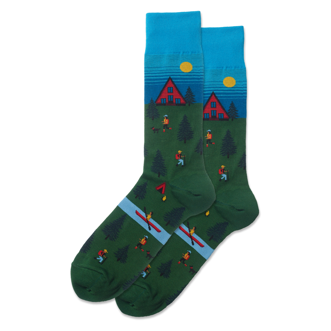 Hot Sox "Cabin Scene" Crew Socks - Large