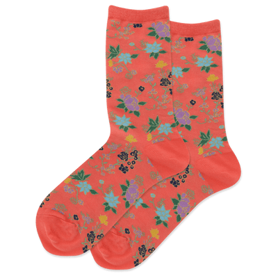 "Asian Floral" Cotton Crew Socks by Hot Sox - Medium