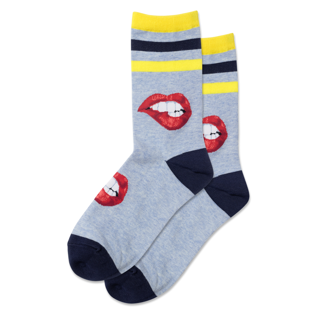 "Biting Lips" Cotton Dress Crew Socks by Hot Sox - Medium - SALE