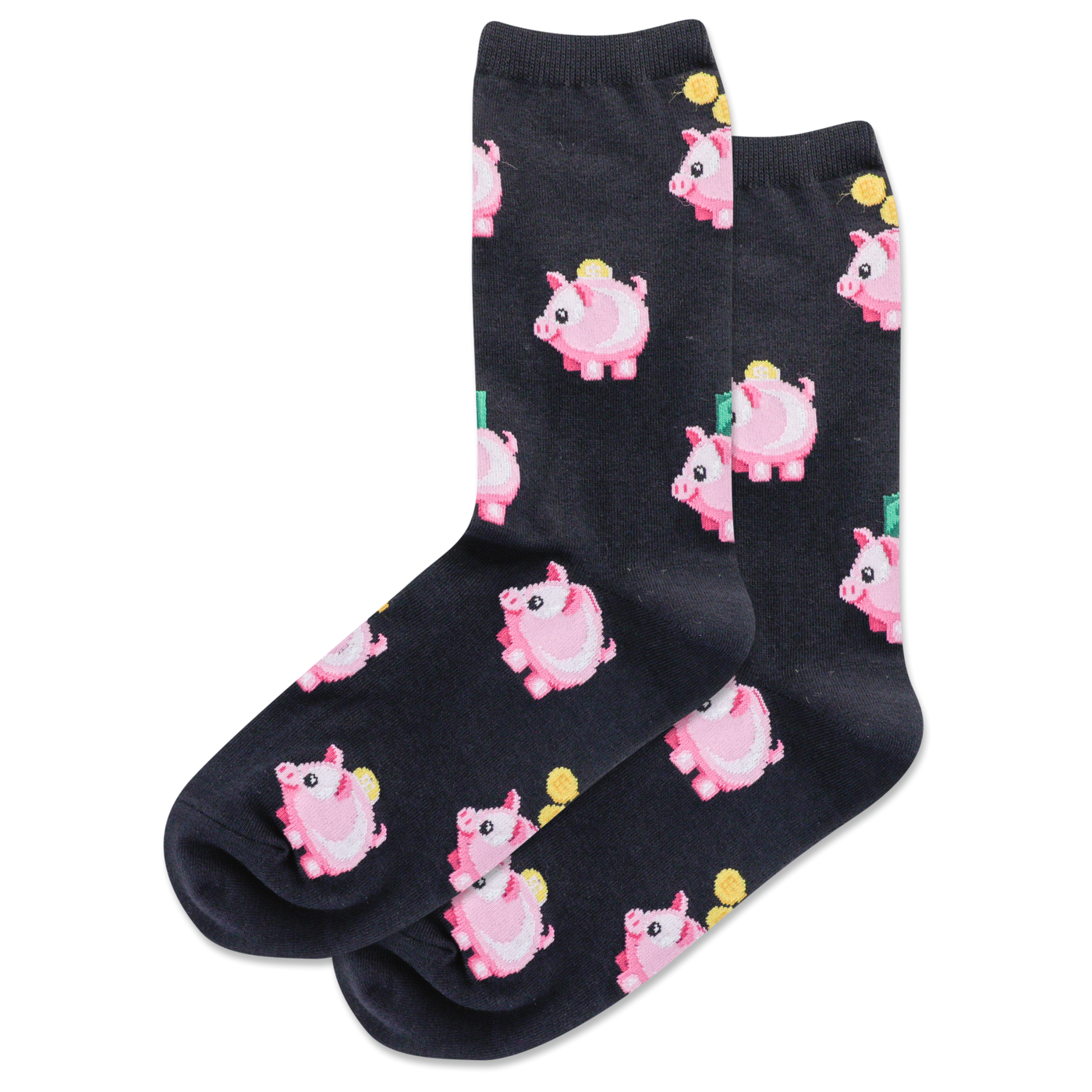 "Piggy Bank" Crew Socks by Hot Sox - Medium