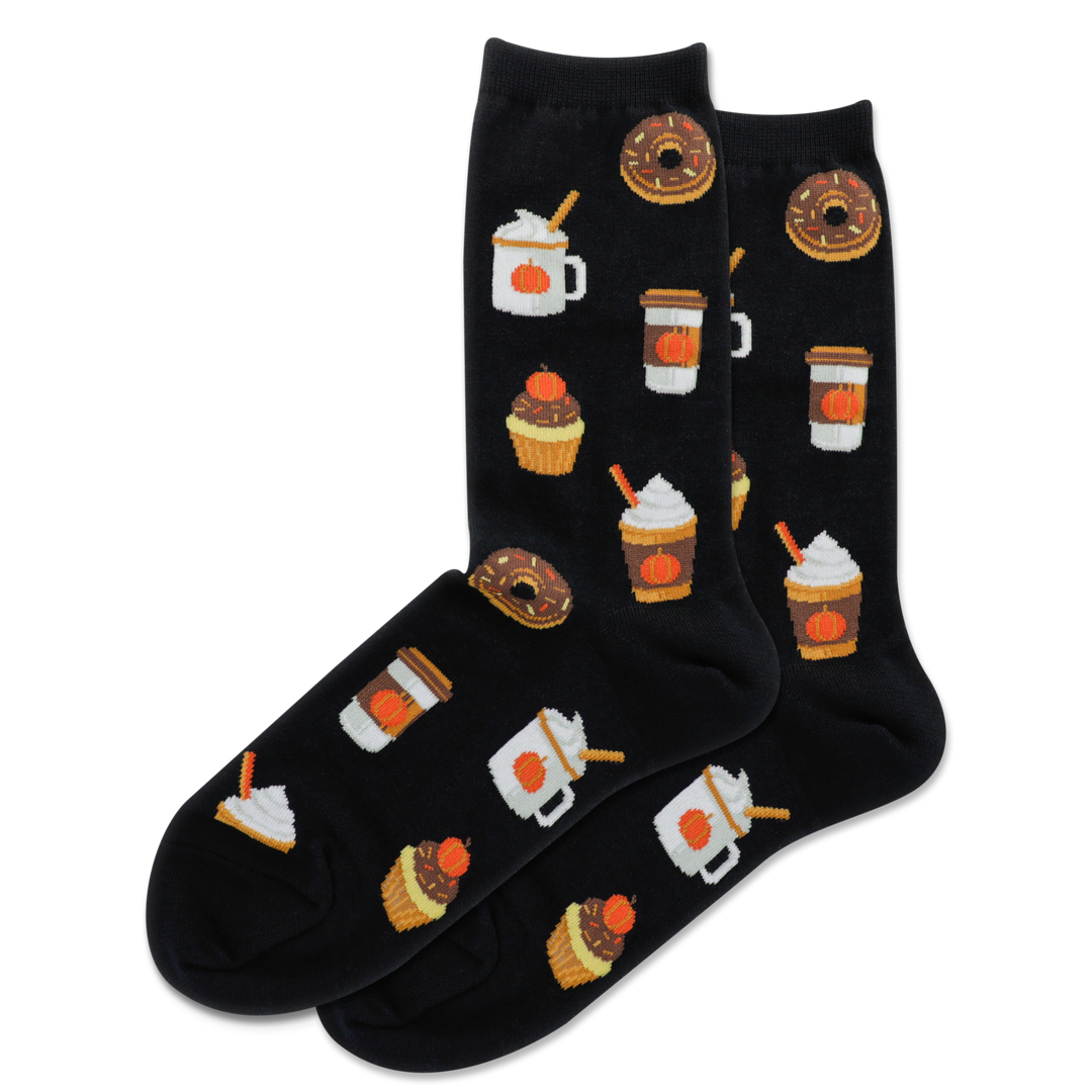 "Pumpkin Spice " Cotton Dress Crew Socks by Hot Sox - Medium