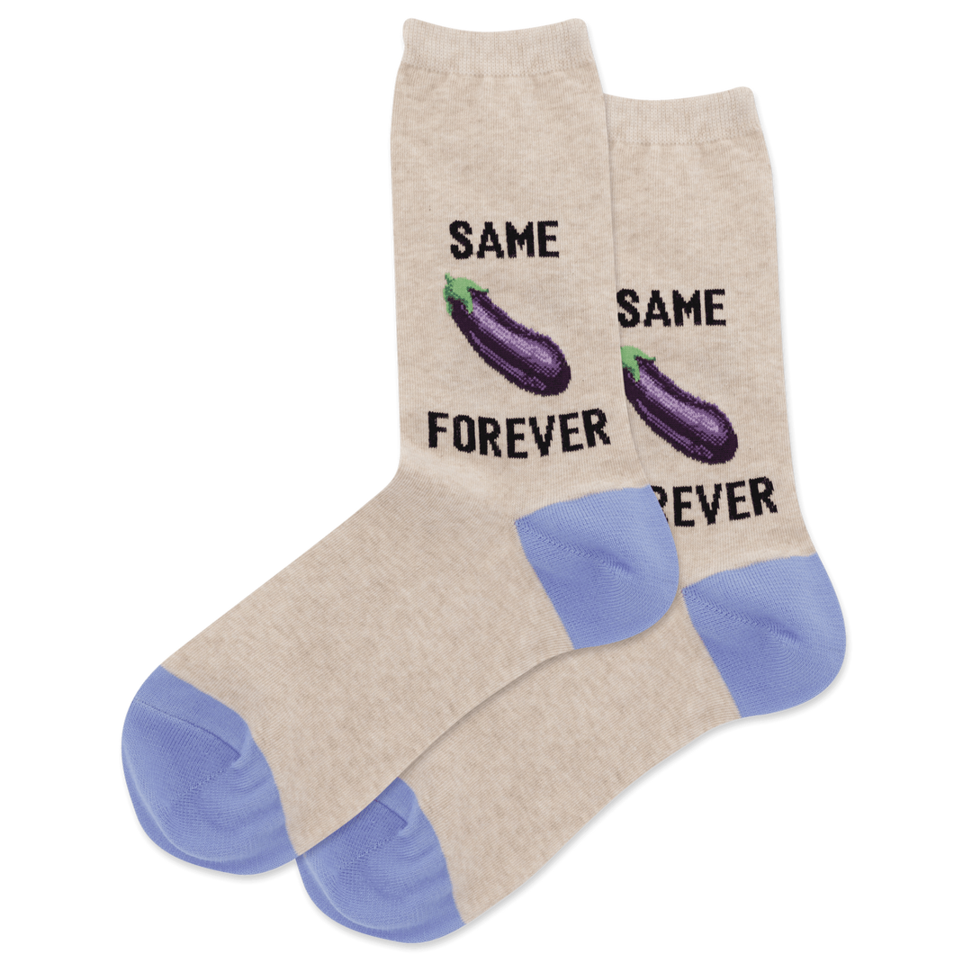 "Same Eggplant Forever" Cotton Dress Crew Socks by Hot Sox