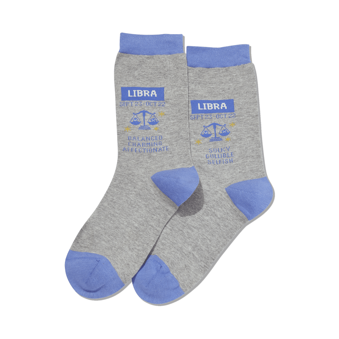 "Libra Zodiac" Cotton Crew Socks by Hot Sox - Medium