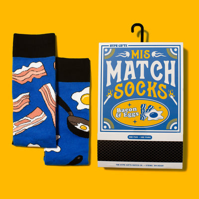 "Eggs & Bacon" Cotton Mismatch Crew Socks by Main & Local