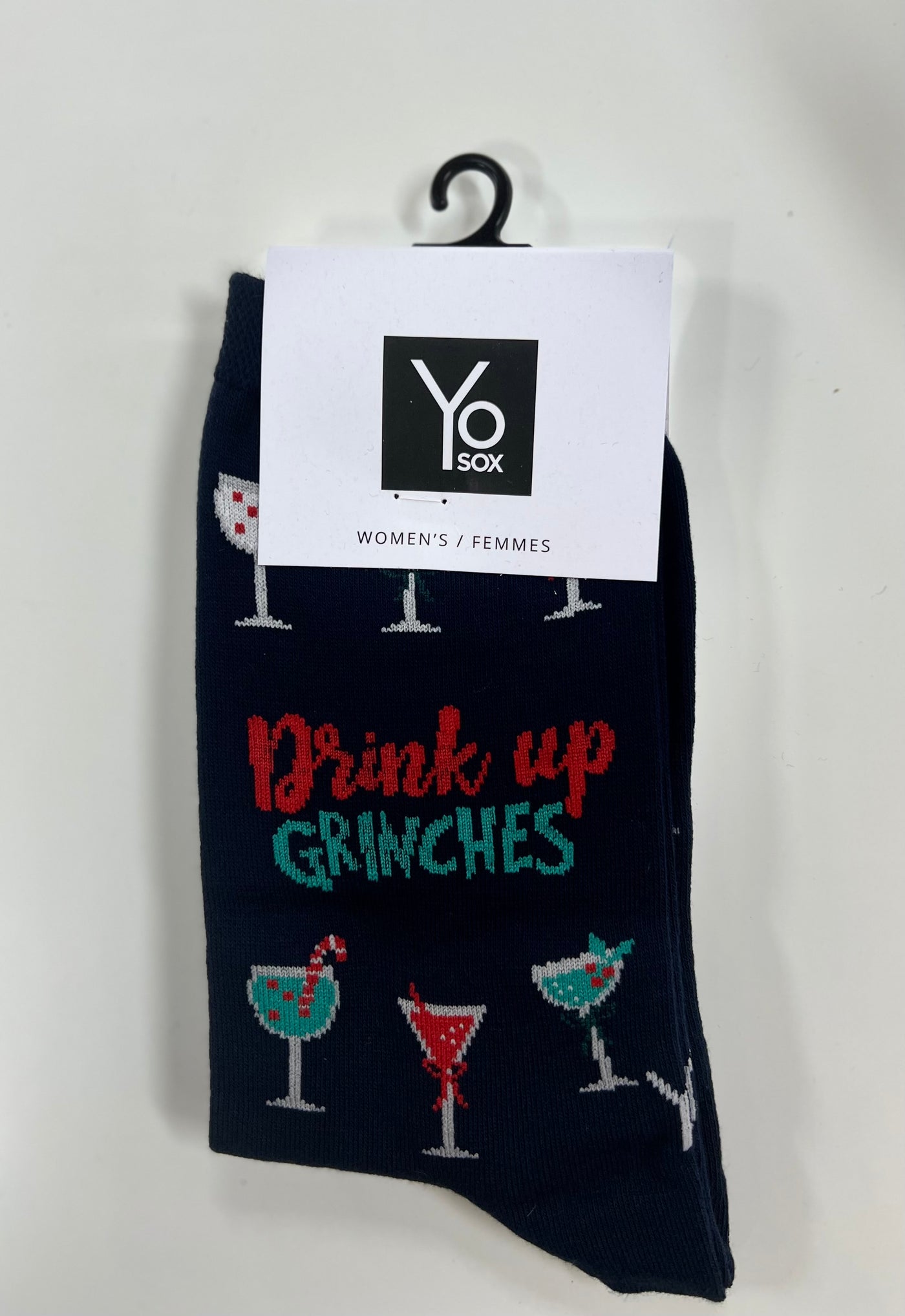"Drink up Grinches" Cotton Crew Socks by YO Sox - Medium