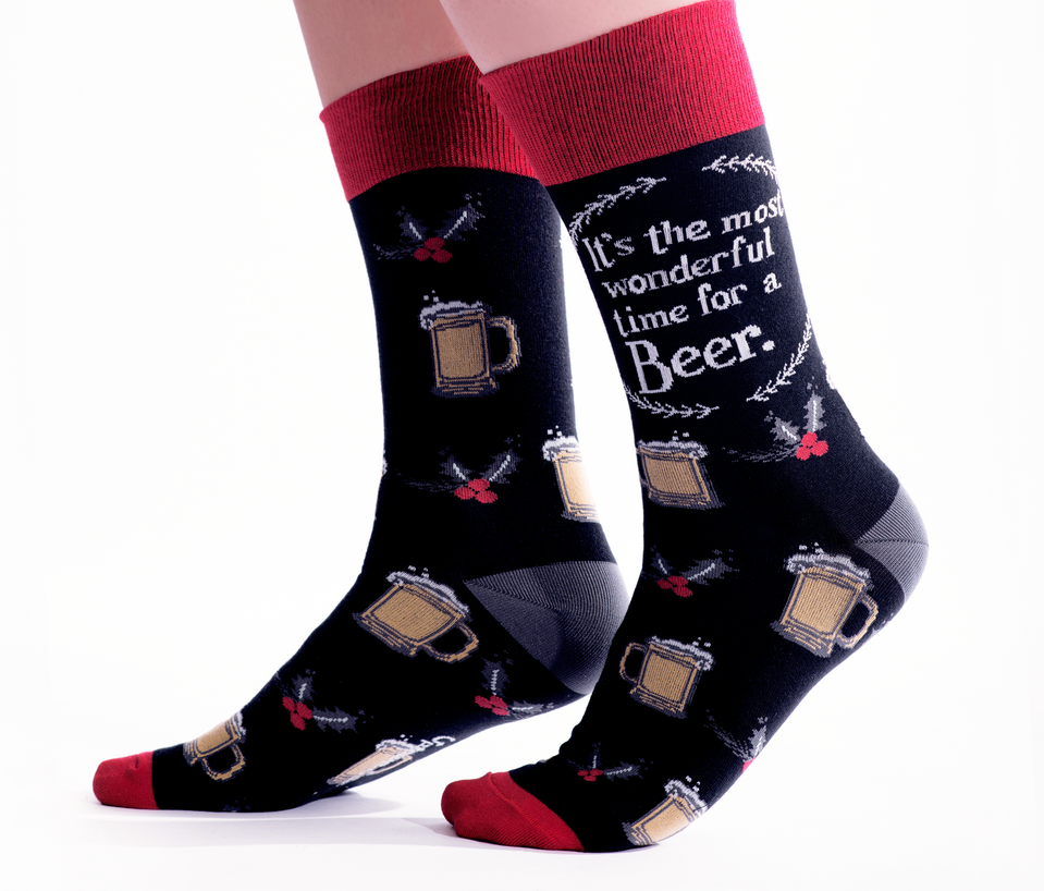 "It's a Wonderful Beer" Cotton Crew Canadian Socks by Uptown Sox - Large - SALE