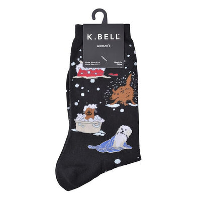 "Dog Bath" Crew Socks by K Bell-Medium
