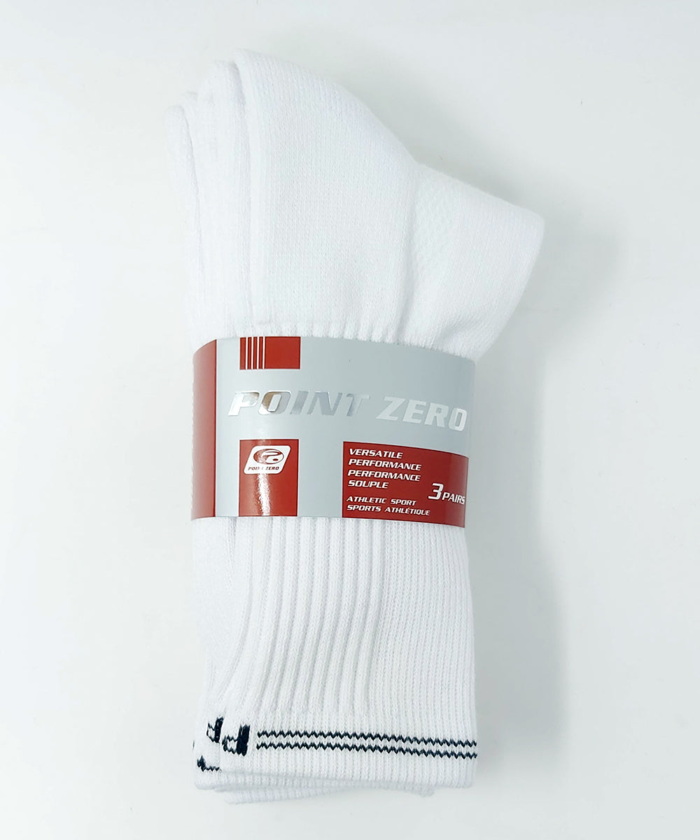 "Athletic" 90% Cotton Crew Socks (3 Pairs) by Point Zero-Large