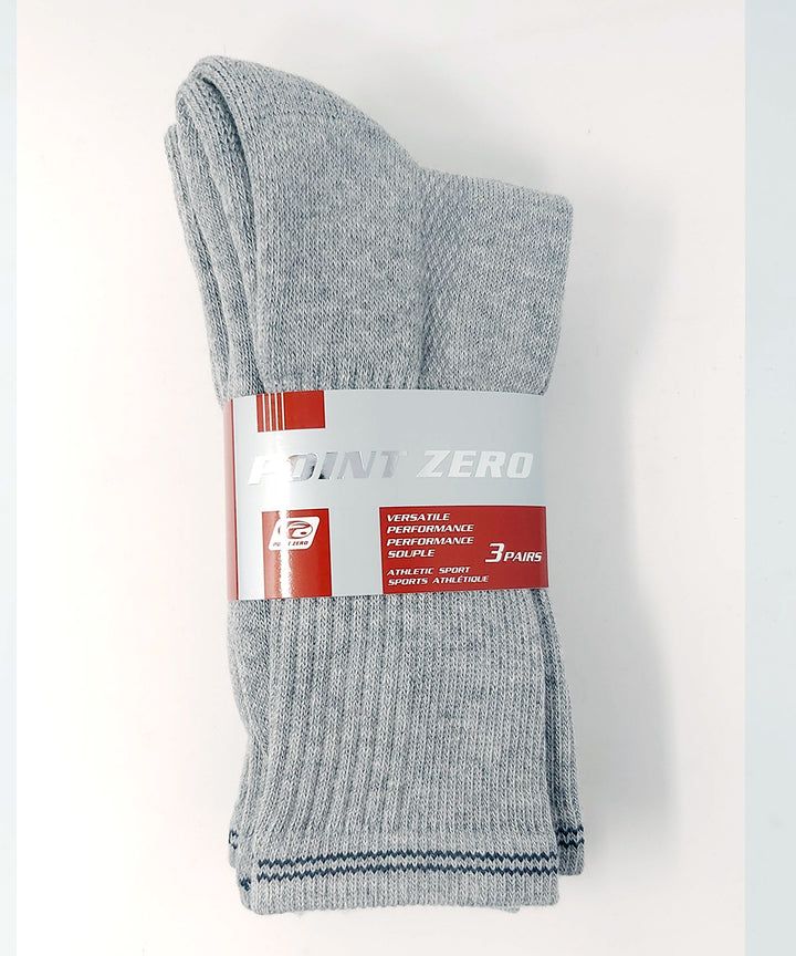 "Athletic" 90% Cotton Crew Socks (3 Pairs) by Point Zero-Large