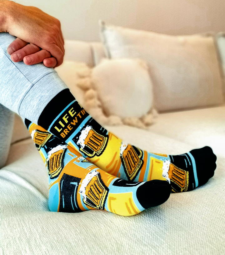 "Life is Brewtiful" Cotton Crew Socks by Uptown Sox