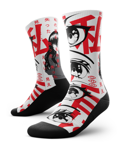 running socks with anime-style design 