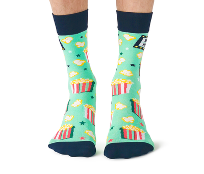 "Movie Night" Cotton Crew Socks by Uptown Sox - Large