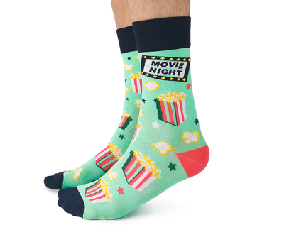 "Movie Night" Cotton Crew Socks by Uptown Sox - Large