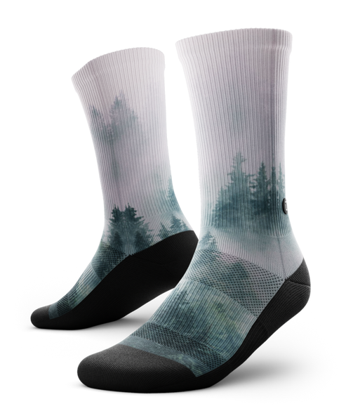 running socks with misty forest design