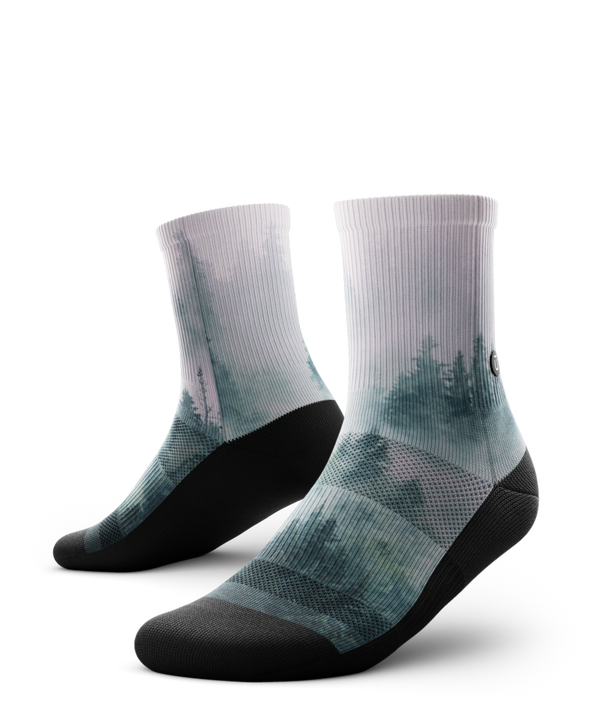 running socks with misty forest design