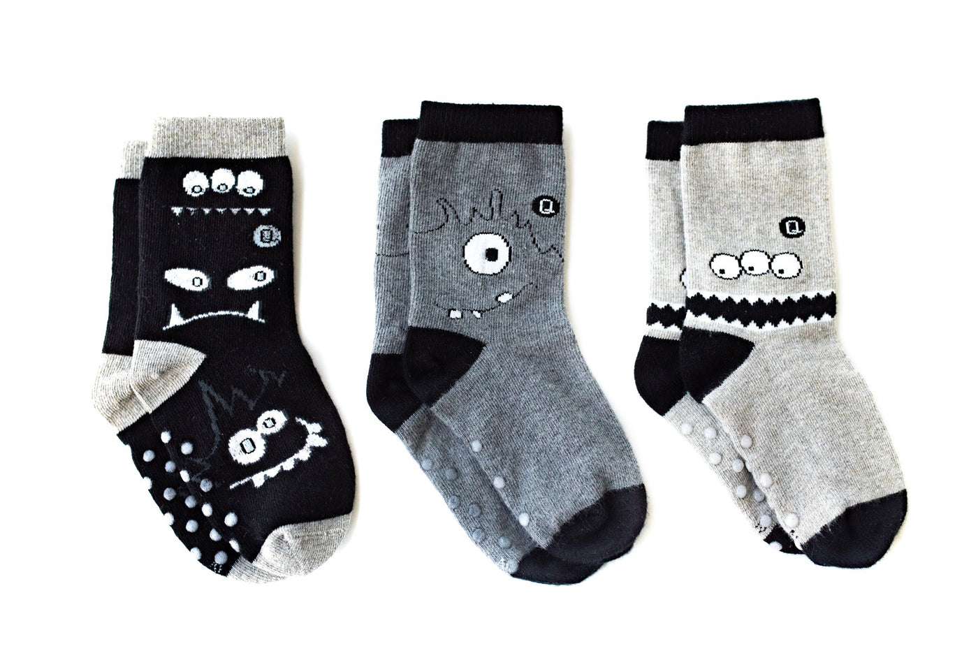 Q for Quinn "Monochrome Monsters" Toddler Socks (3 pairs)