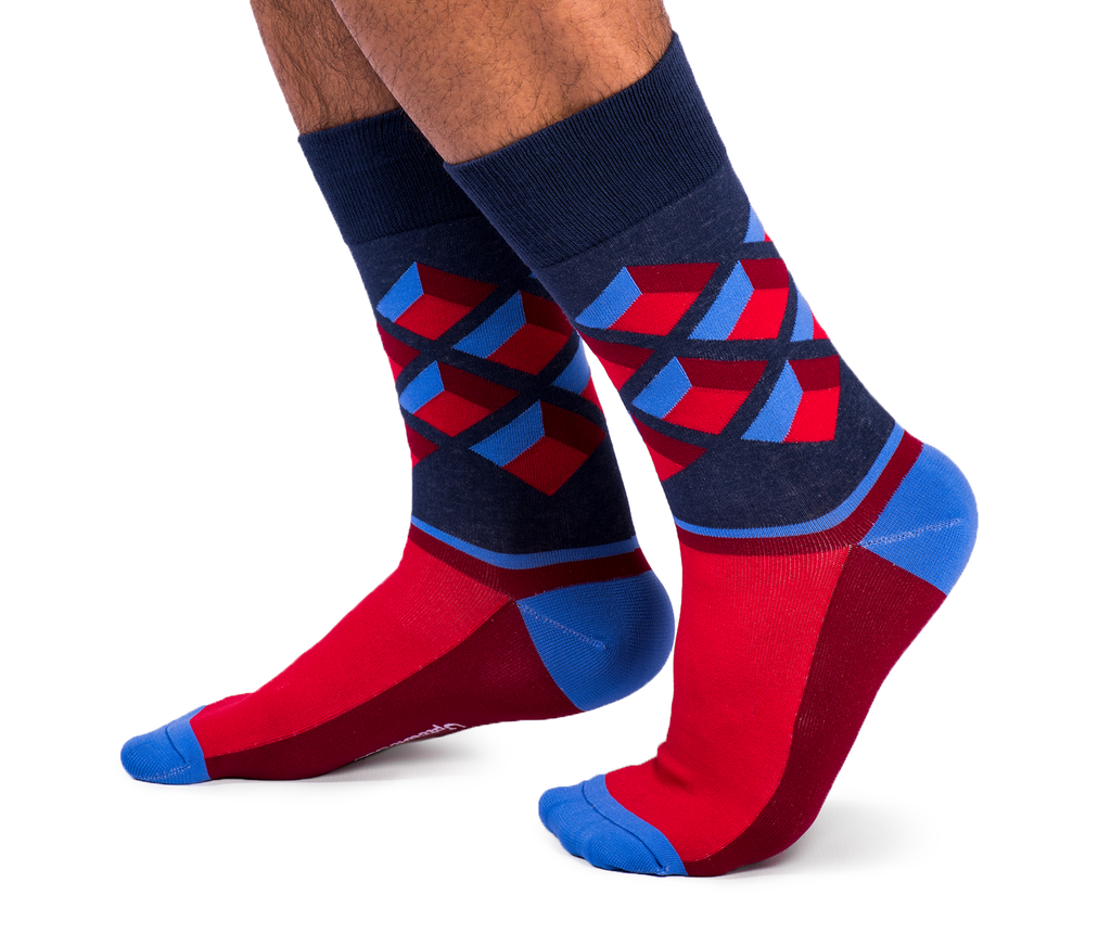 "Crimson Crush" Cotton Crew Socks by Uptown Sox - Large