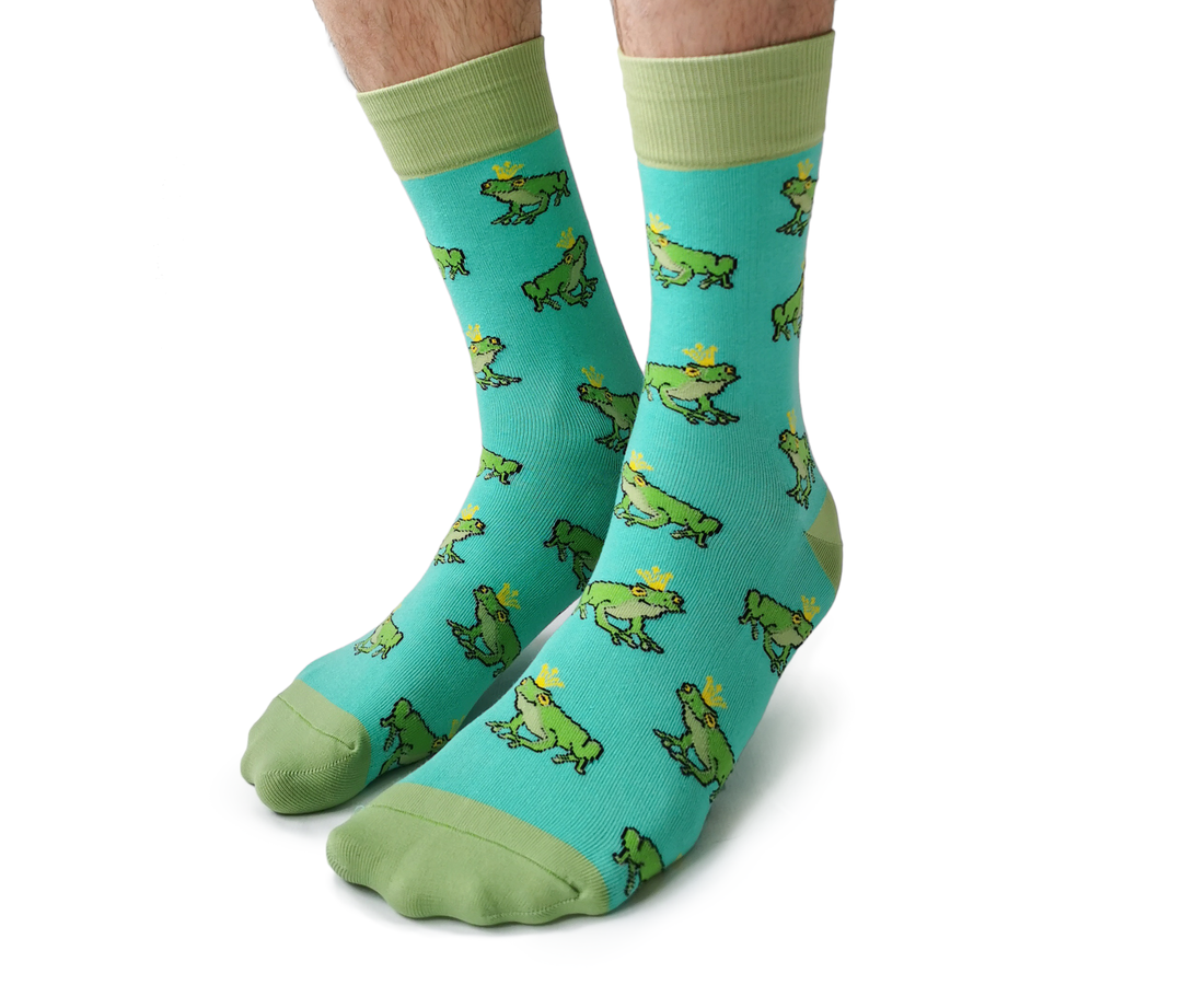 "Frog Prince" Cotton Crew Socks by Uptown Sox - Large