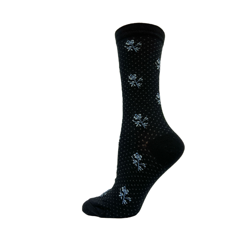 "Flower with Stitch" cotton dress sock by Point Zero - Medium